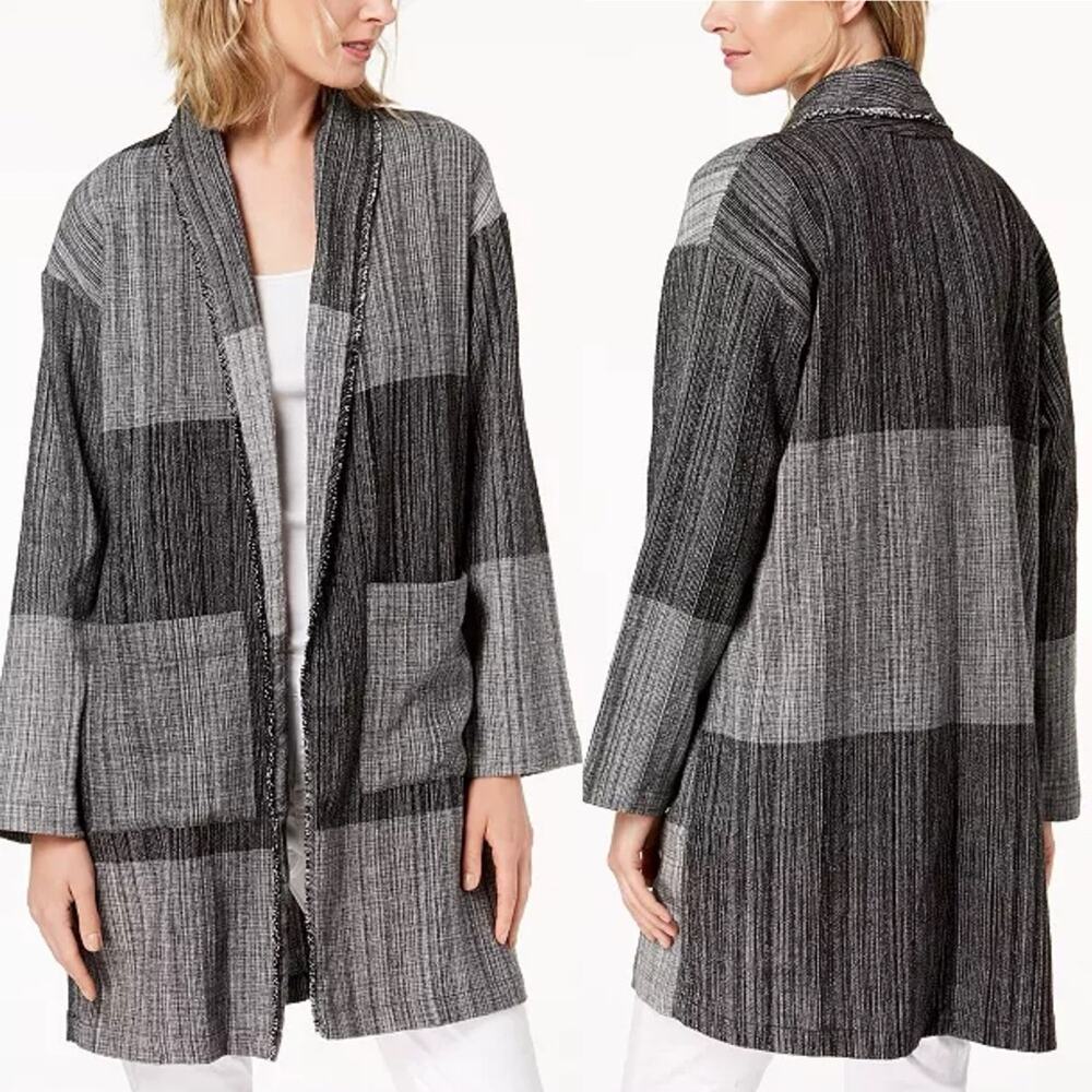 Eileen Fisher‎ Cotton Colorblocked Jacket Shawl Grey Womens Size XXS / XS